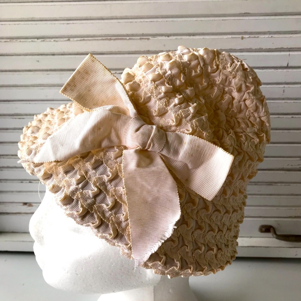 Vintage Gathered ribbon fabric hat for a little girl